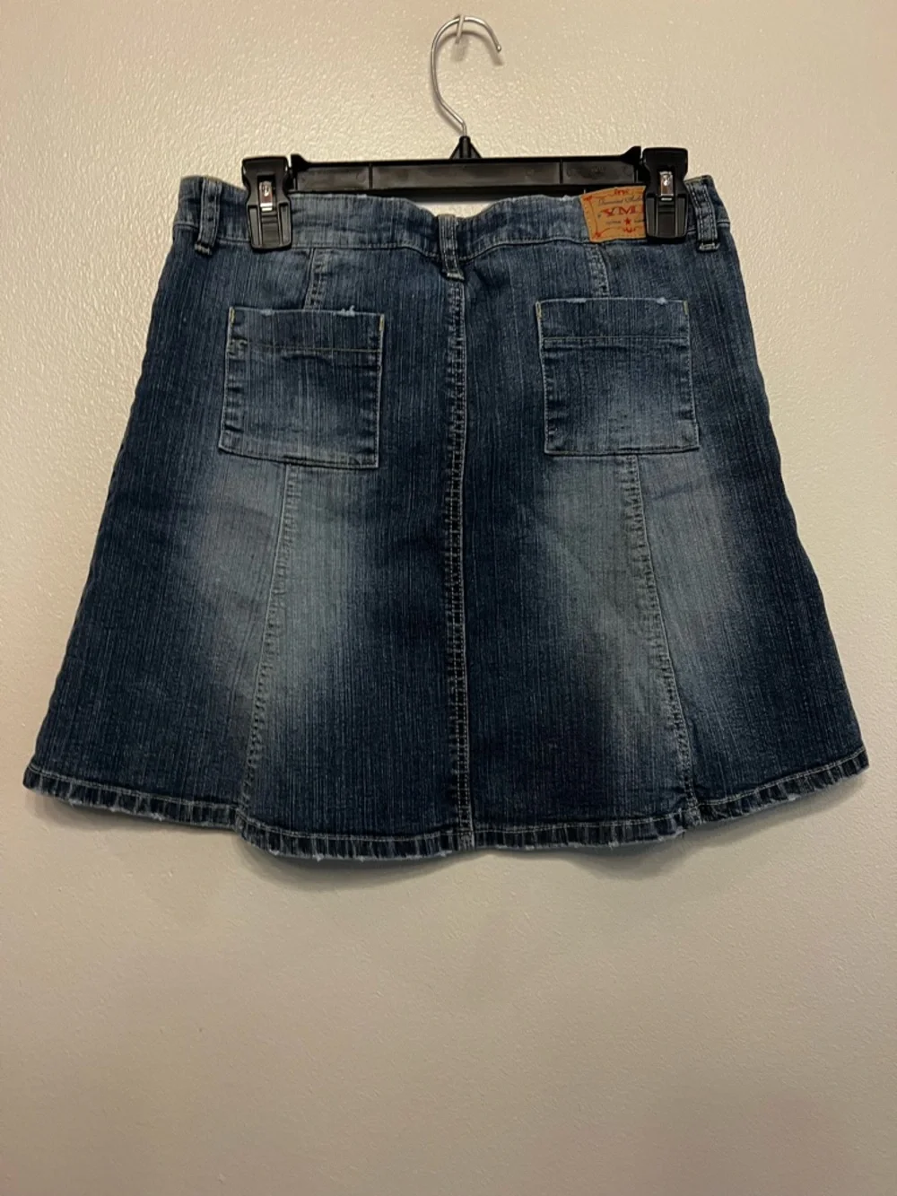 Ymi jeans‎ Y2K Juniors Washed Blue Denim A-Line Skirt Size 5 Distressed Fade